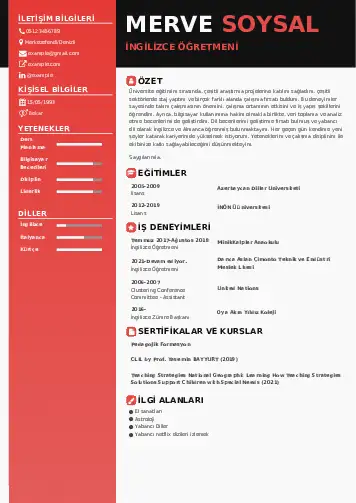 Yabancı Dil Öğretmeni Cv Örnekleri cv indir